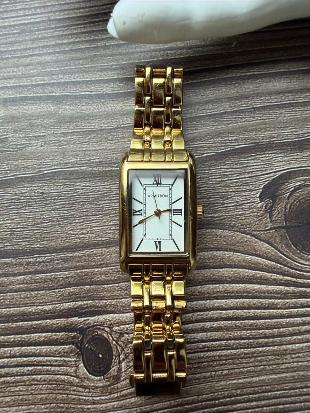 Vintage Armitron Gold Tone Rectangle Watch Art Deco Roman Numeral - Picture 3 of 8